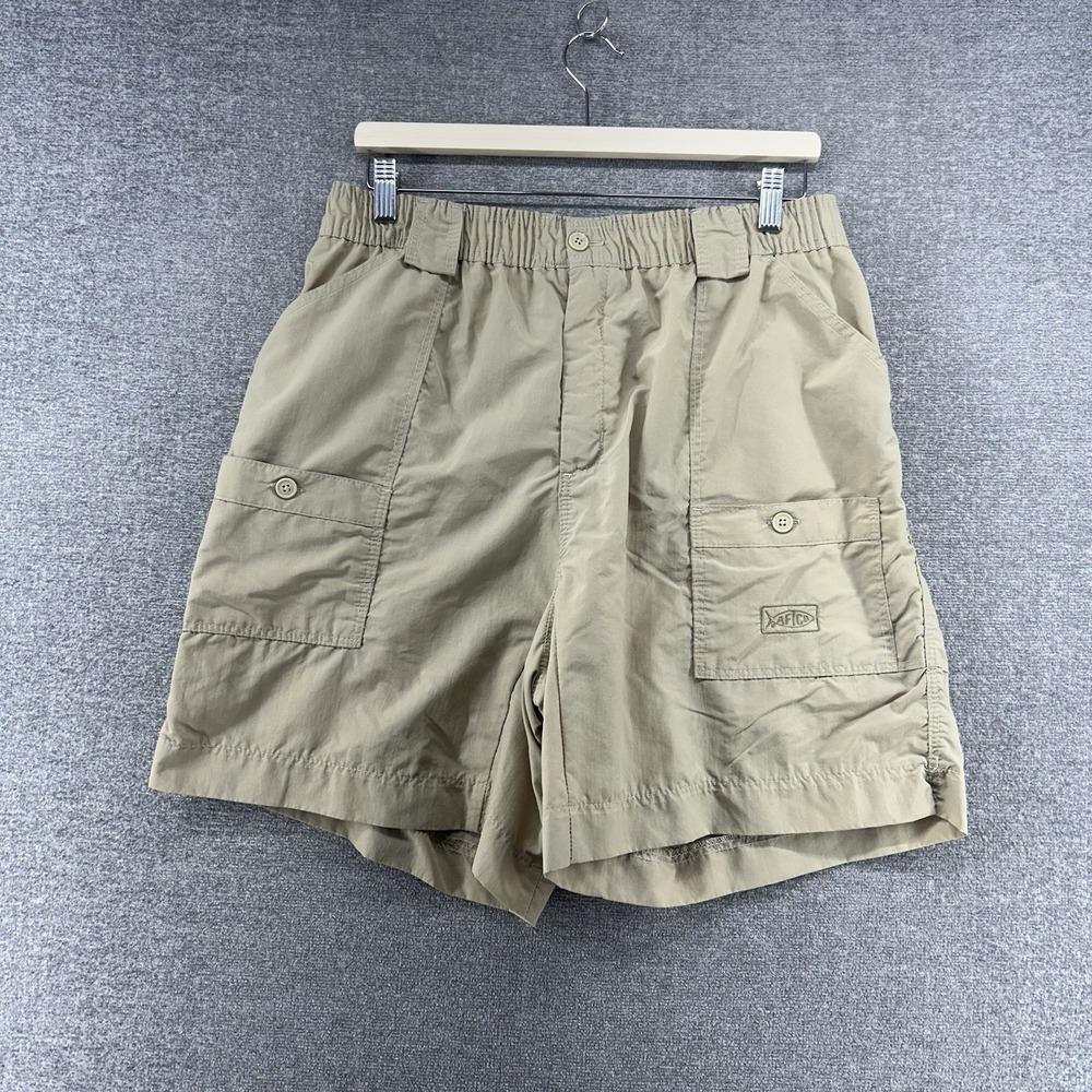 AFTCO Fishing Cargo Shorts Men Size 38 Beige Boating Elastic Waist Outdoor